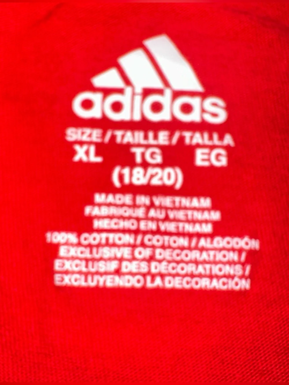 ADIDAS Boy’s Cotton Red Signature Stripes Long Sleeve Logo T-Shirt Size XL 18/20